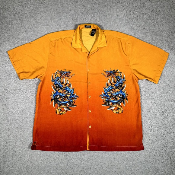 JET Other - J/E/T‎ Shirt Mens Large Ombre Dragon Tattoo 100% Polyester Y2K Streetwear Casual